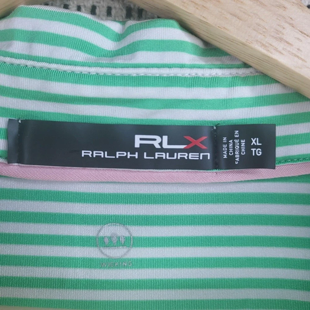 RLX Ralph Lauren Polo Shirt Mens XL Green Striped Karsten Creek Golf Performance